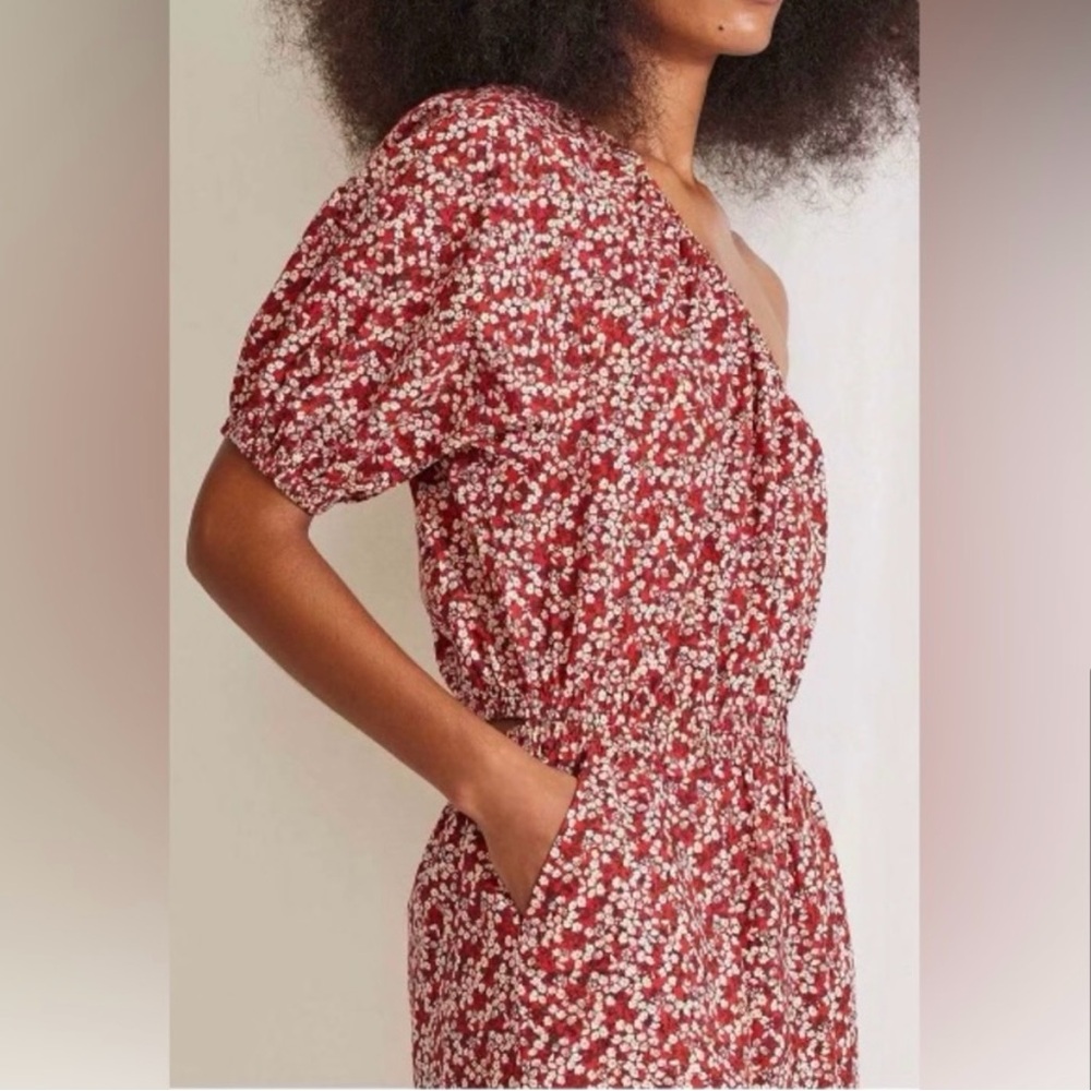 Apiece Apart Red Floral One Shoulder Dress